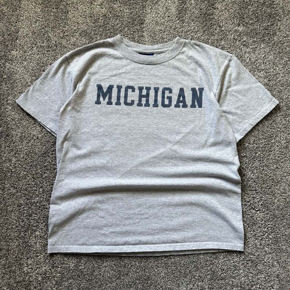 University of Michigan Wolverines Graphic T-Shirt Gray Yikes! Size Large NCAA Co